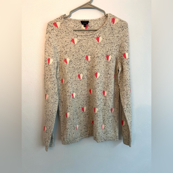 Talbots Light Gray Speckled Cashmere Sweater with Hearts - Picture 1 of 4